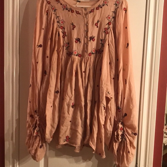 Romantic beaded free people tunic dress top shirt xs 0 2 wide sleeve - Picture 1 of 6